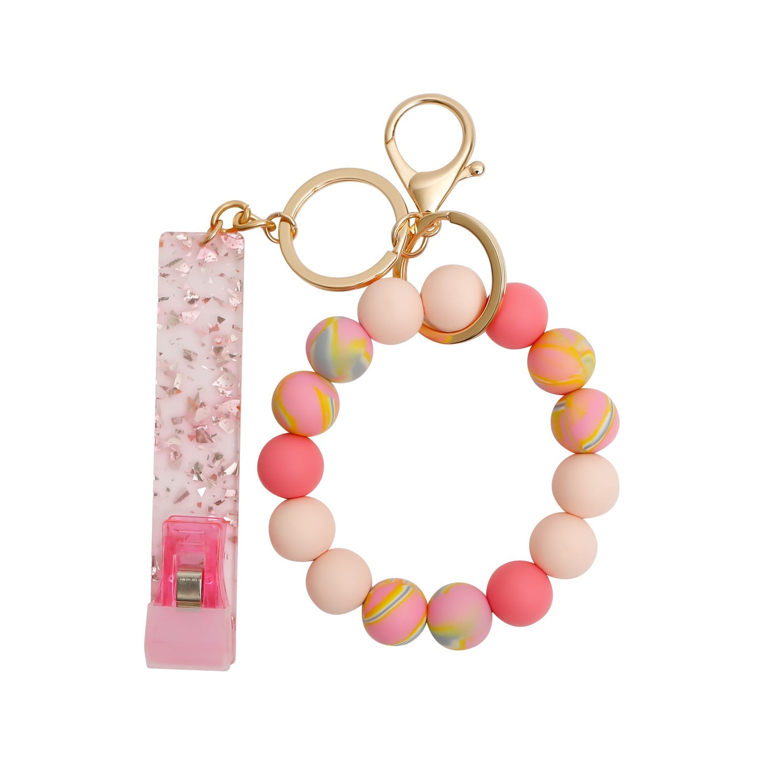 Venta al por mayor, acrílico, tarjeta de cajero automático, recogedor de tarjetas sin contacto, llavero con cuentas de silicona, muñequera